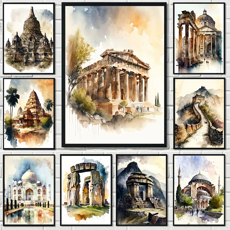 Home Office Architecture - Temple of Poseidon Sounion Pyramids Vintage