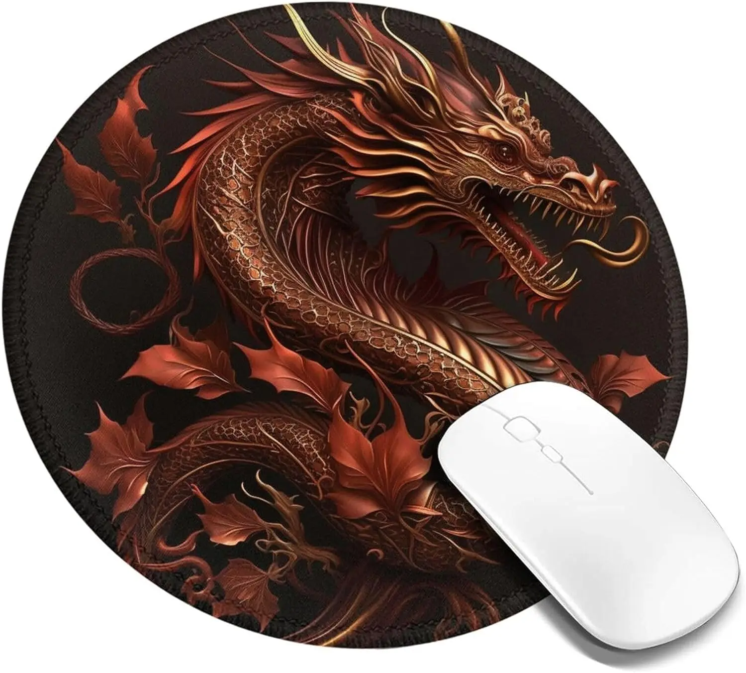 Home Office Work - Golden Chinese Dragon Red Art Mouse