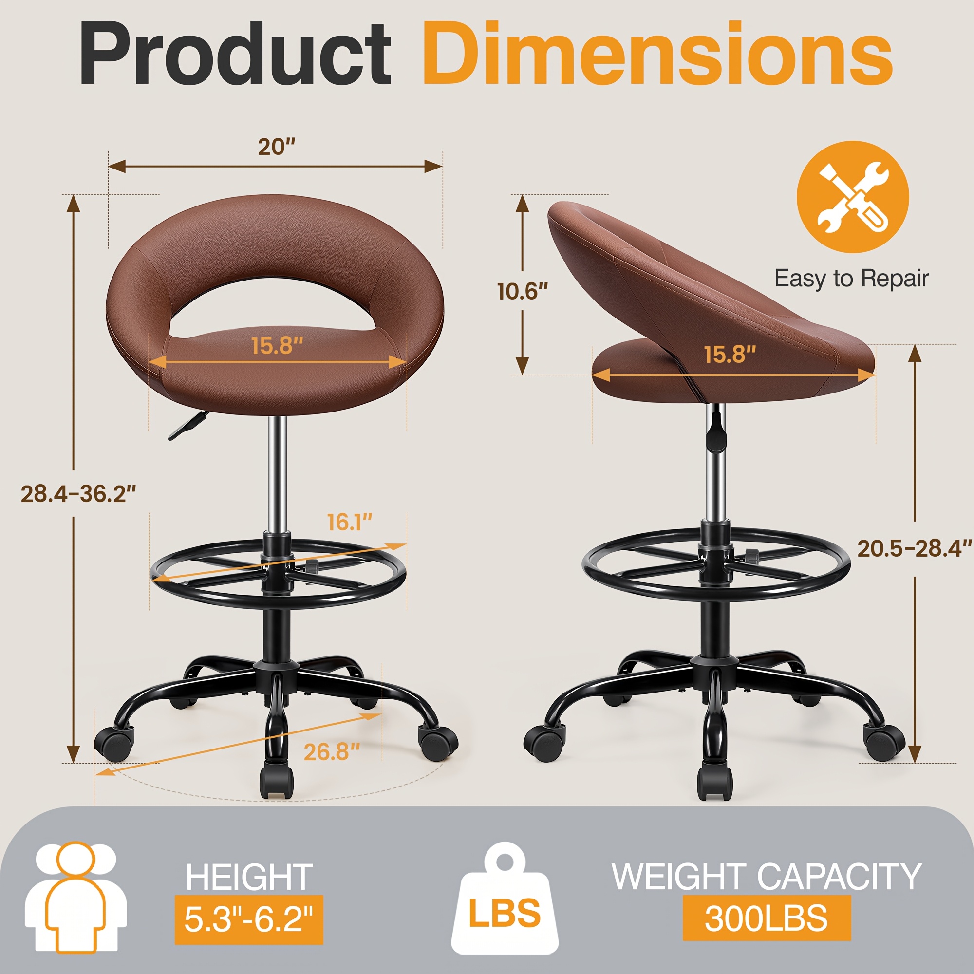 Ergonomic Drafting Chair - PU  - Home Office Desks ulasan dan harga