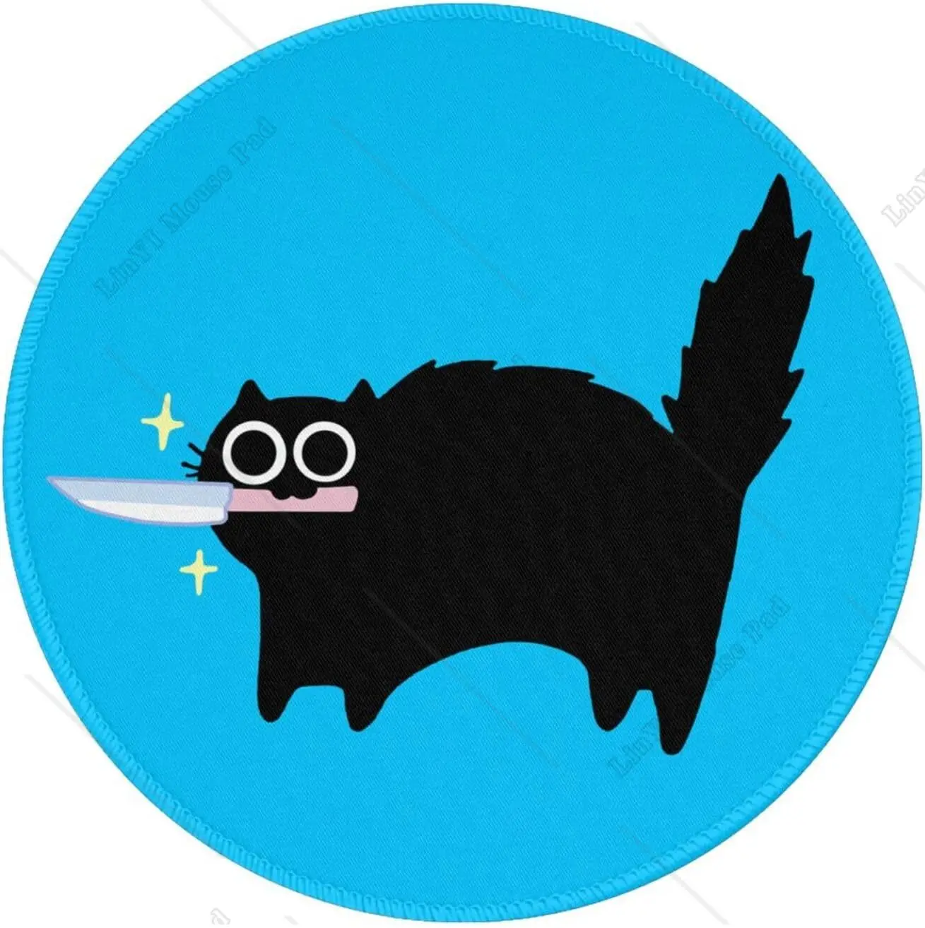 Black Cat with Knife Cute Roun - Home Office Work ulasan dan harga